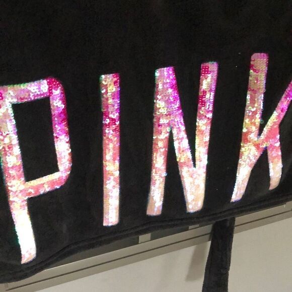 PINK Victorias Secret Black, plush and sequins short robe.XS - Picture 2 of 5